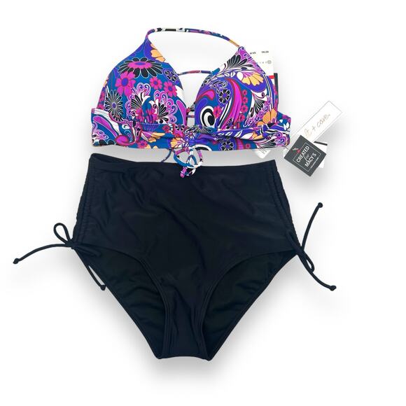 NEW Salt + Cove Mix & Match Bikini Set Size XS / Small Black Purple Paisley Boho - Picture 1 of 16
